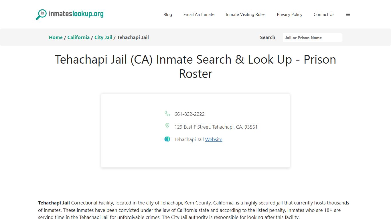 Tehachapi Jail (CA) Inmate Search & Look Up - Prison Roster