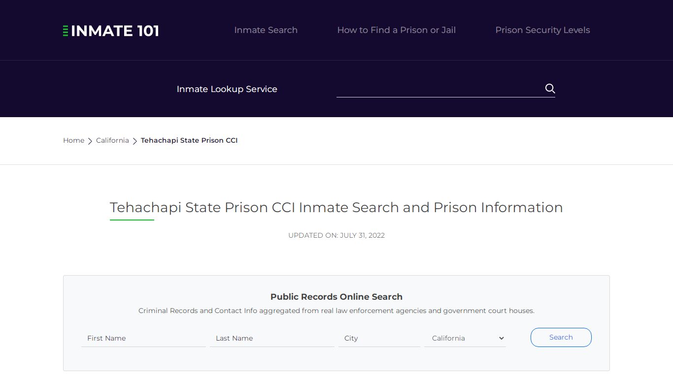 Tehachapi State Prison CCI Inmate Search, Visitation, Phone no ...