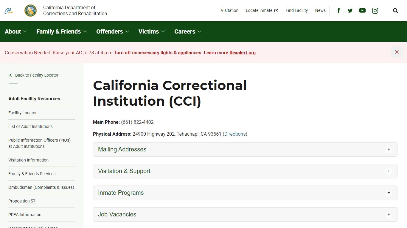 California Correctional Institution (CCI) - California Department of ...